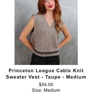 VICI- Princeton League Cable Knit Sweater Vest- Taupe